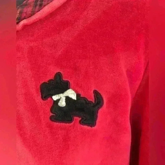 90S ASHLEY TAYLOR RED VELOUR PJ TOP SCOTTISH TERRIER WOMEN MEDIUM - Picture 4 of 5